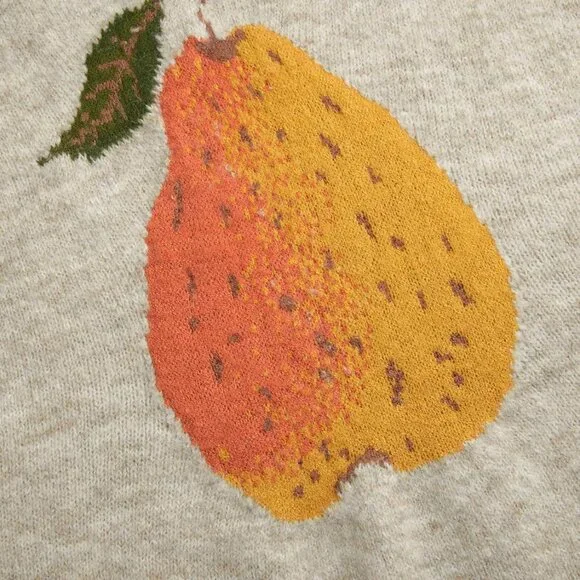 Trendy Khaki Women's Sweater Vest - Sleeveless Knit with Playful Pear Graphic - Picture 6 of 7